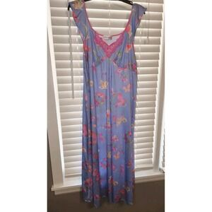 Shadowline Slip Dress‎ Size Large Night Gown Purple Butterfly Floral Fairy